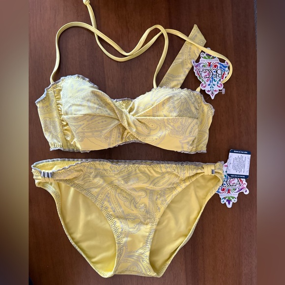 Becca by Rebecca yellow and silver Bikini NEW NWT SIZE‎ SMALL - Picture 1 of 11